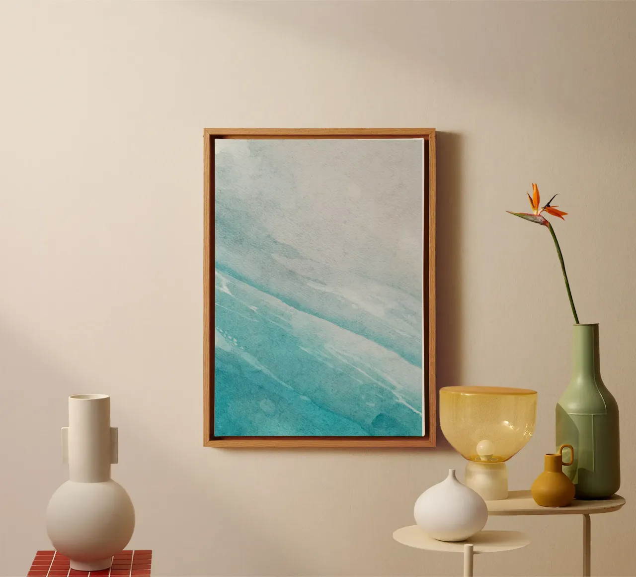 Ocean Ombre Waves - Sereen groenblauw & wit aquarel canvas met Baklijst van NorwesClub