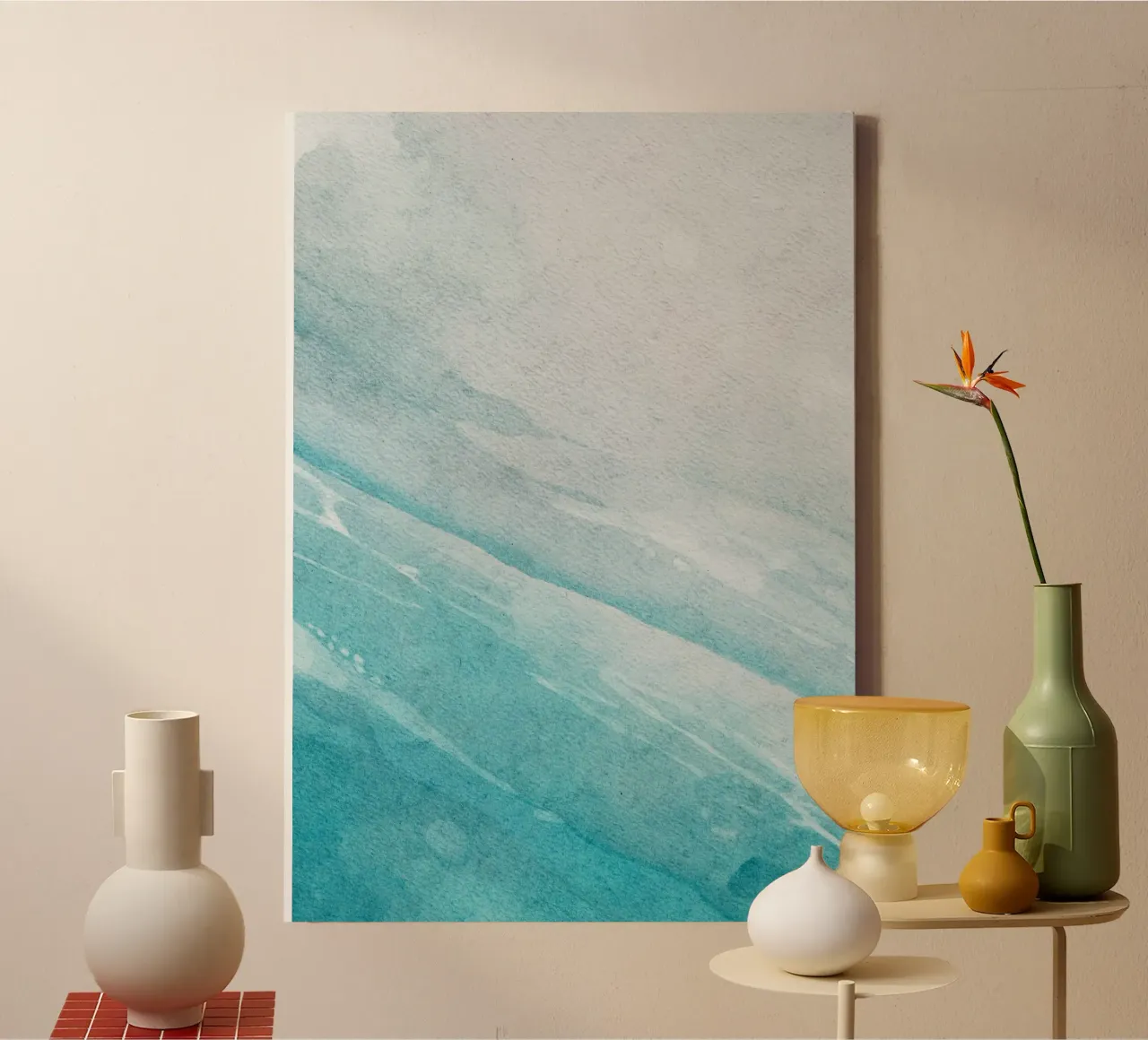 Ocean Ombre Waves - Sereen groenblauw & wit aquarel canvas met Baklijst van NorwesClub