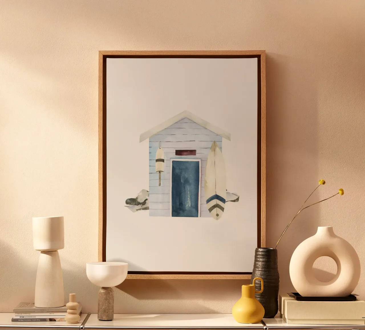 Surfer strandhut - aquarel kustverblijf canvas met Baklijst van NorwesClub