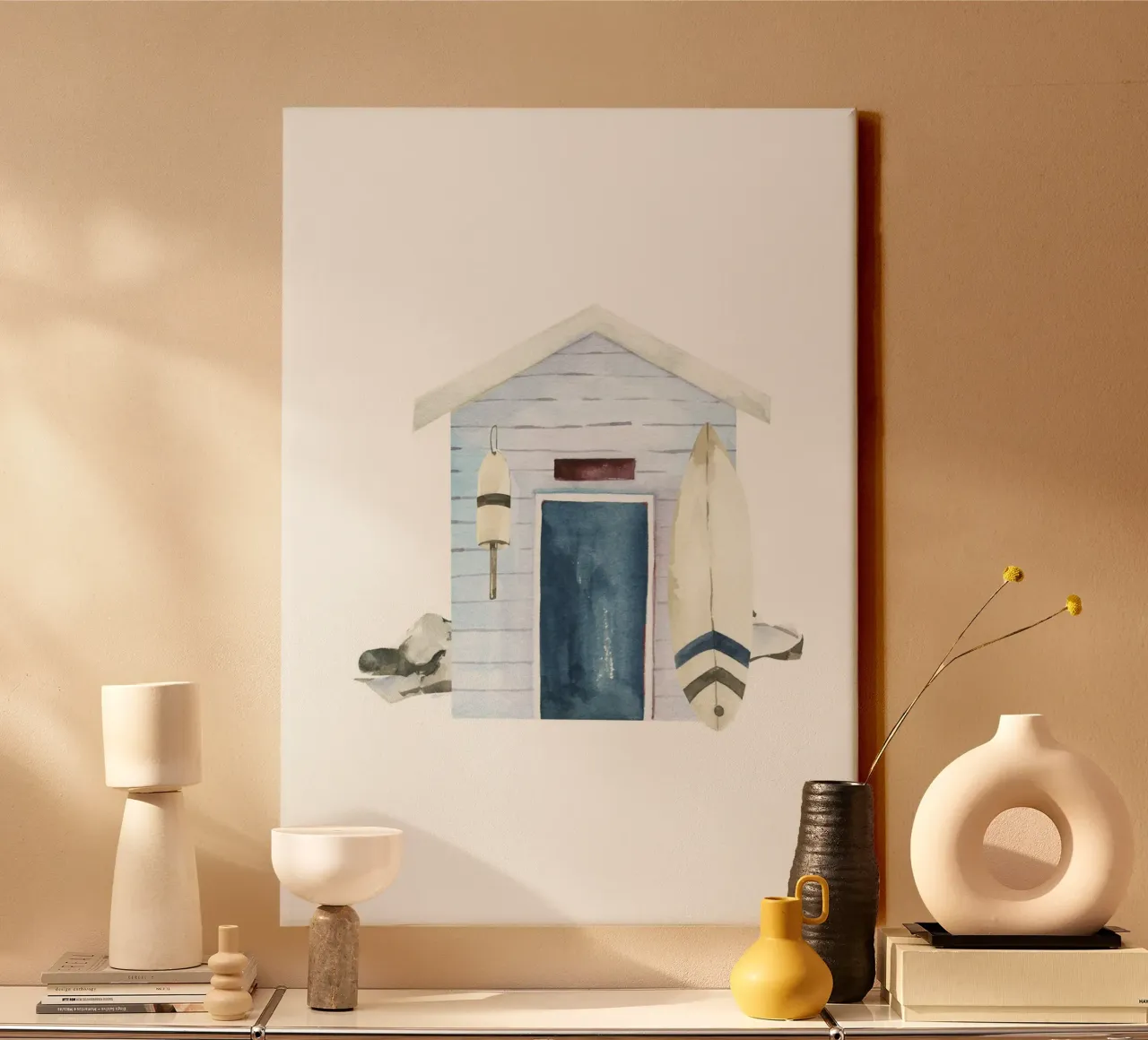 Surfer strandhut - aquarel kustverblijf canvas met Baklijst van NorwesClub