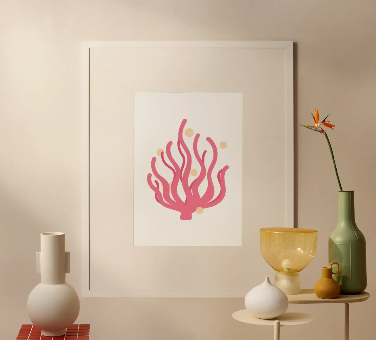 Alghe rosa giocose - Illustrazione della flora marina costiera poster con telaio in plastica da NorwesClub