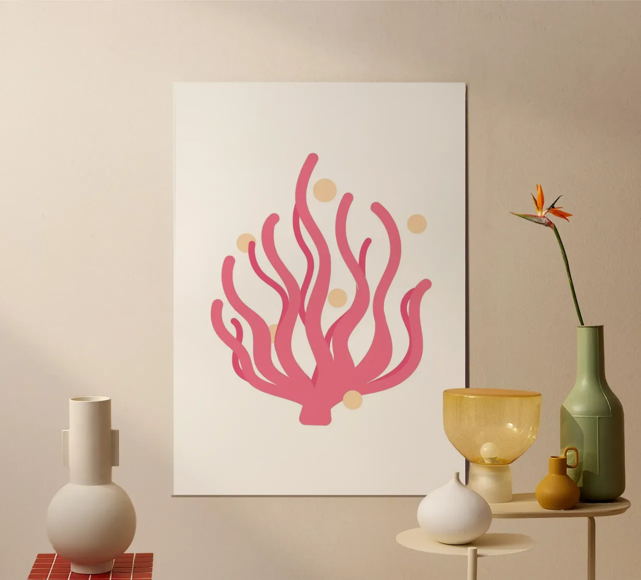 Alghe rosa giocose - Illustrazione della flora marina costiera poster con telaio in plastica da NorwesClub