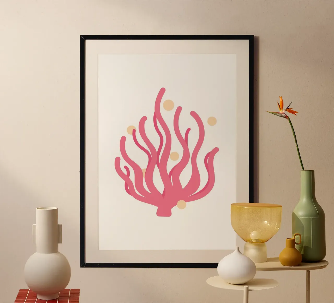 Alghe rosa giocose - Illustrazione della flora marina costiera poster con telaio in plastica da NorwesClub