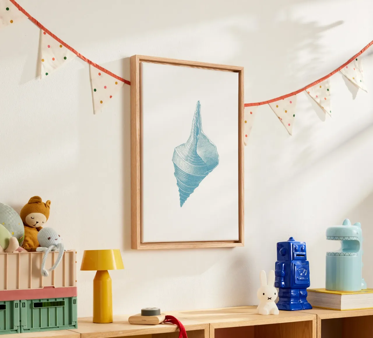 Elegant Conch Shell - Ocean Blue Etching Marine Art canvas with Floater frame by NorwesClub