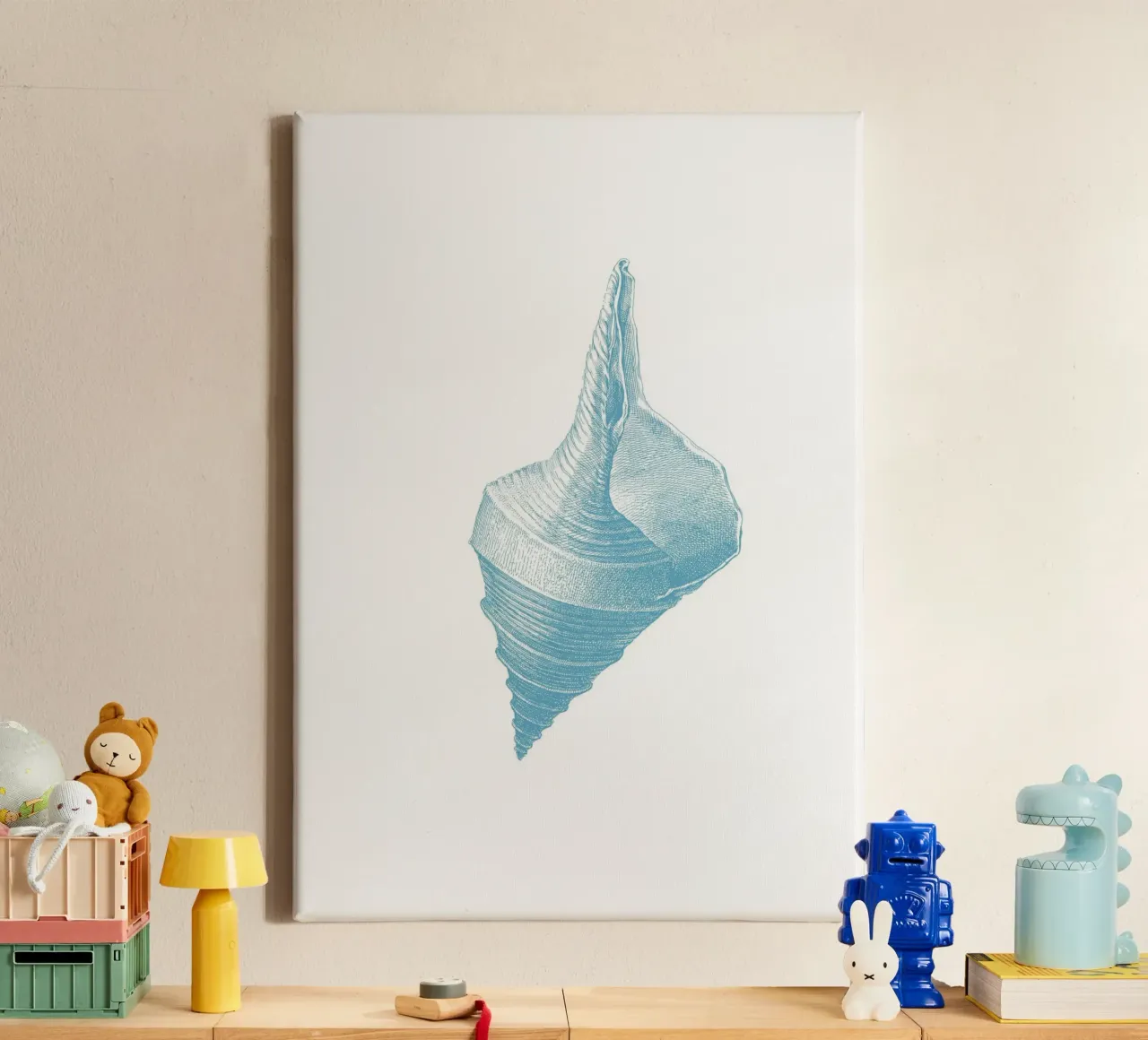 Elegant Conch Shell - Ocean Blue Etching Marine Art canvas with Floater frame by NorwesClub