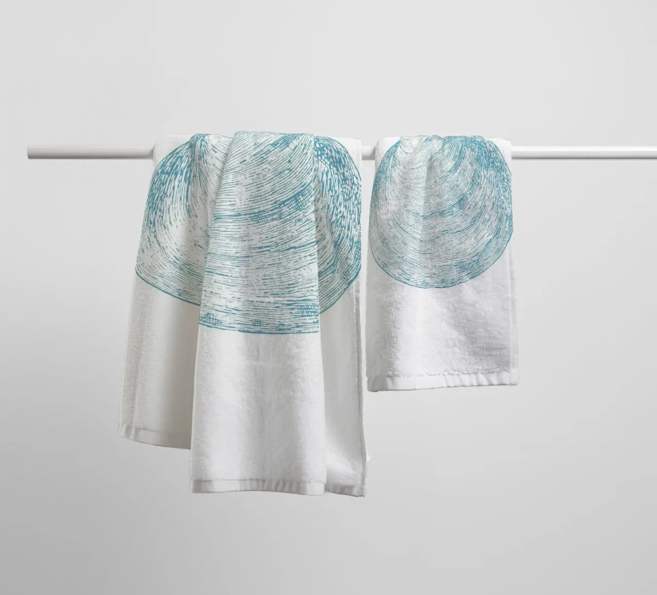 Blue Clam Shell - Coastal Marine Etching Print towel by NorwesClub