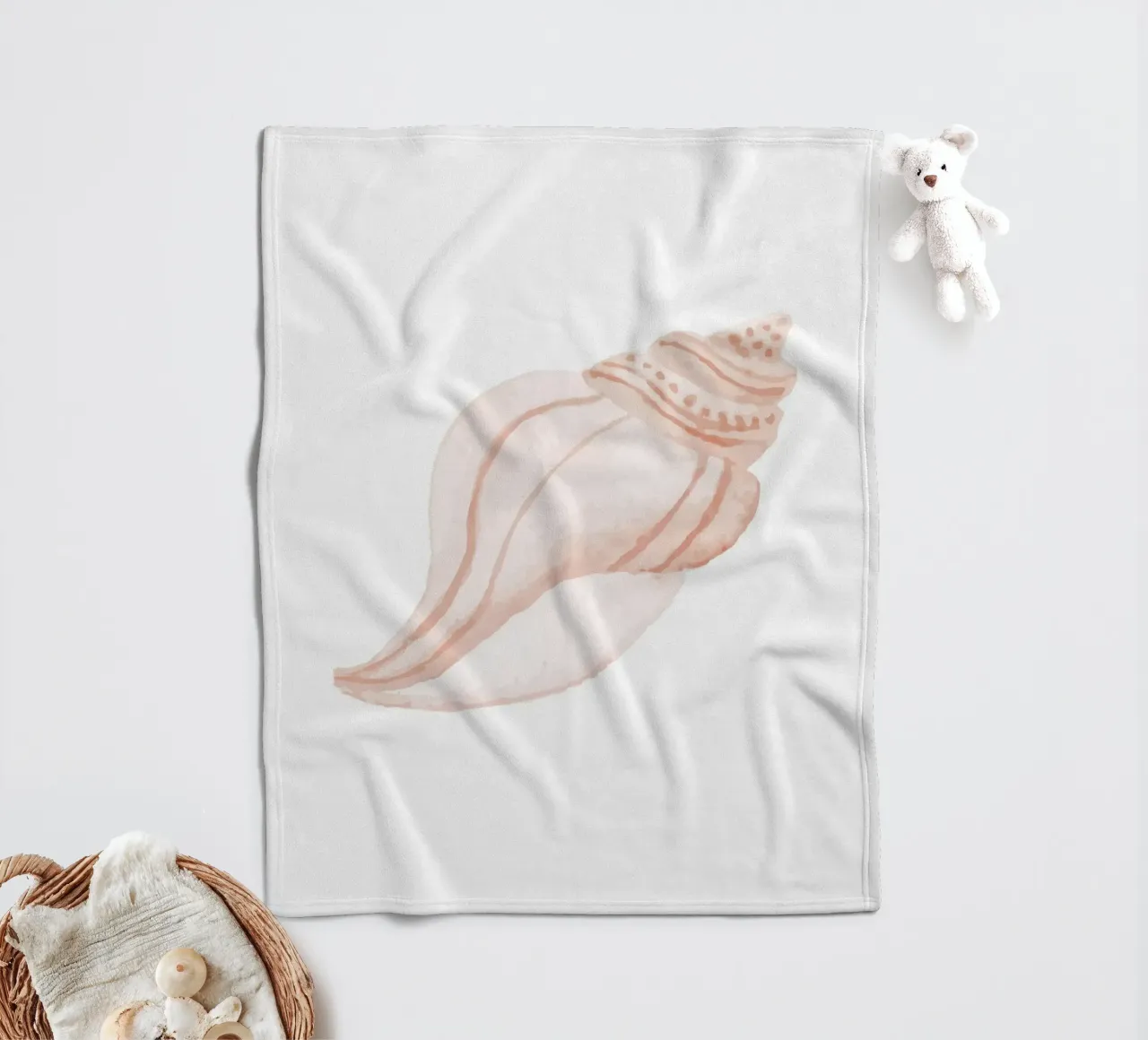 Blush Pink Whelk Shell - Watercolor Coastal Marine Art fleece blanket by NorwesClub