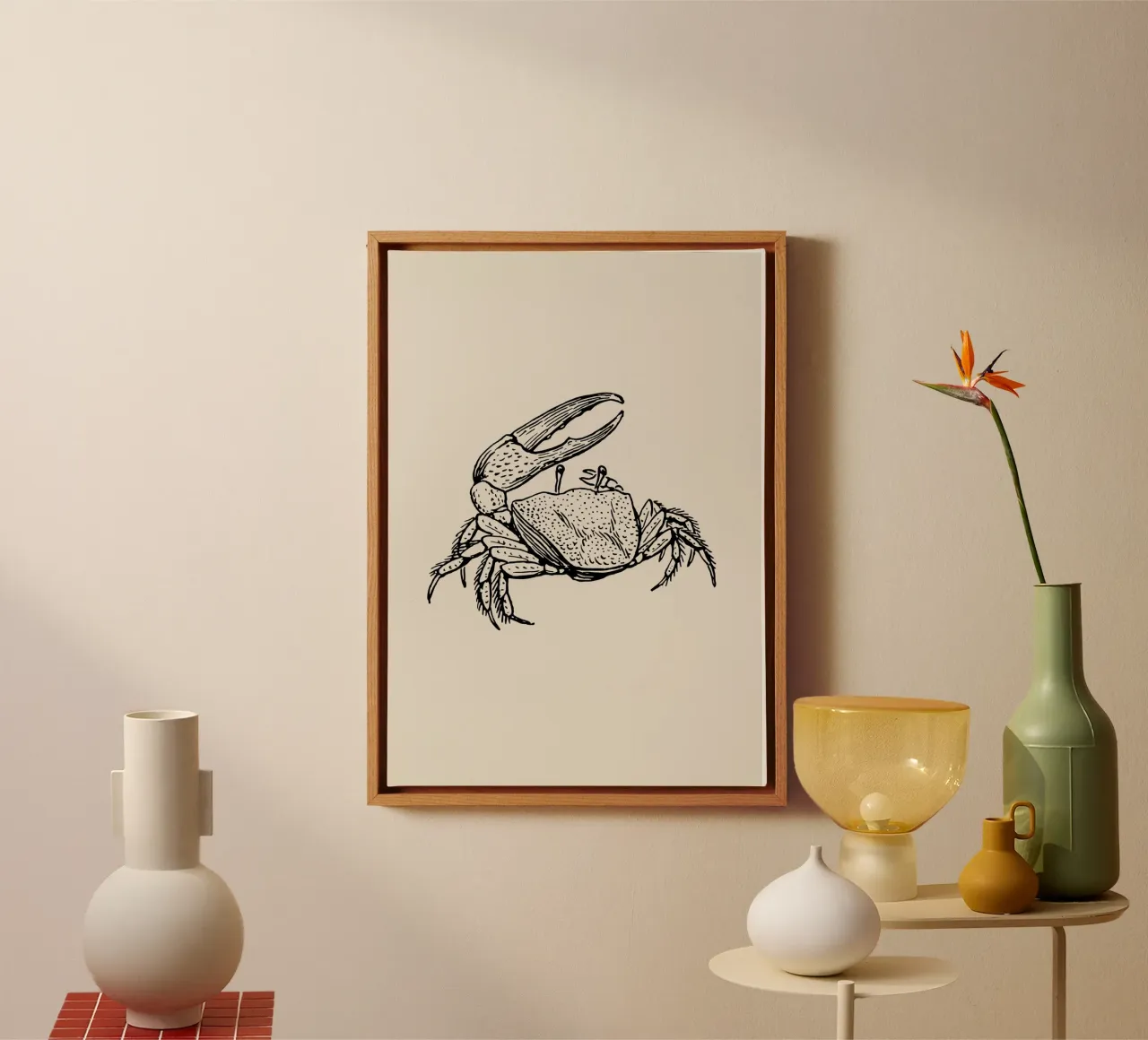 Vintage Fiddler Crab - Coastal Etching Marine Art canvas with Floater frame by NorwesClub