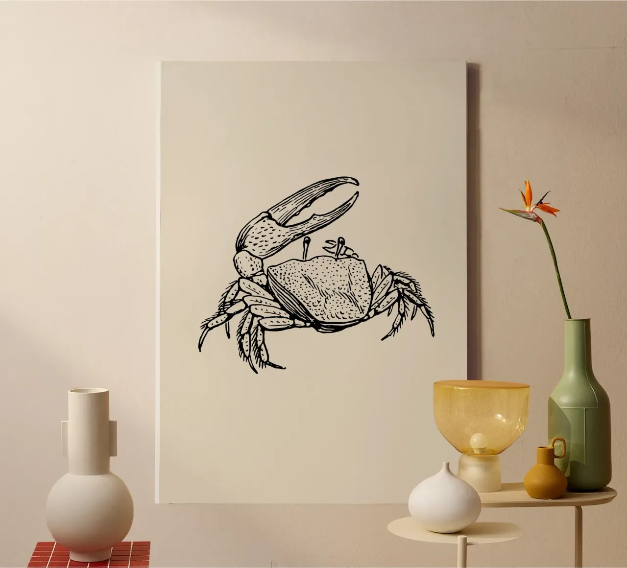 Vintage Fiddler Crab - Coastal Etching Marine Art canvas with Floater frame by NorwesClub