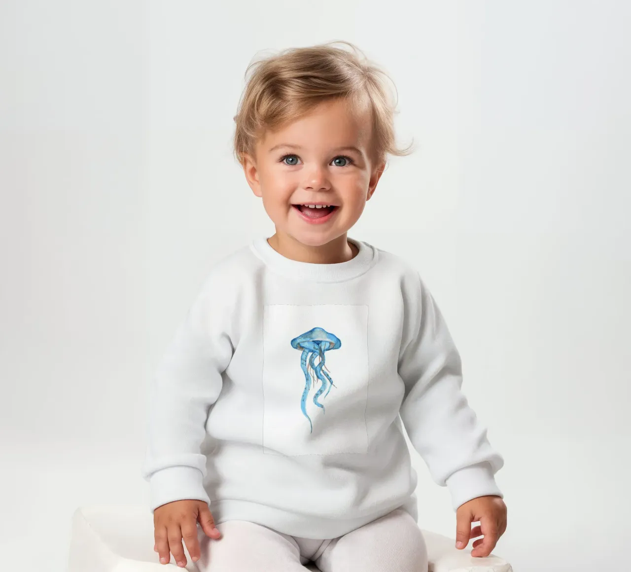 Azure Jellyfish Flow - Watercolor Marine Life Art baby sweatshirt by NorwesClub