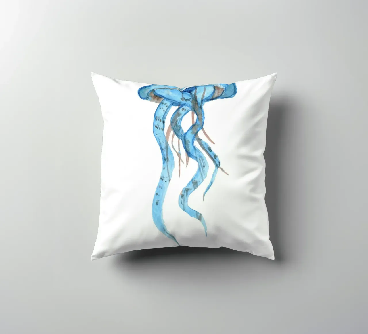 Flusso di meduse azzurre - Acquerello sulla vita marina cuscino da NorwesClub
