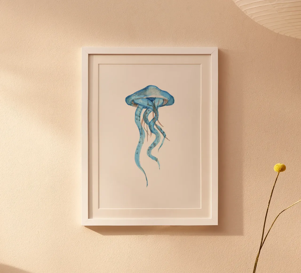 Flusso di meduse azzurre - Acquerello sulla vita marina poster con telaio in legno da NorwesClub