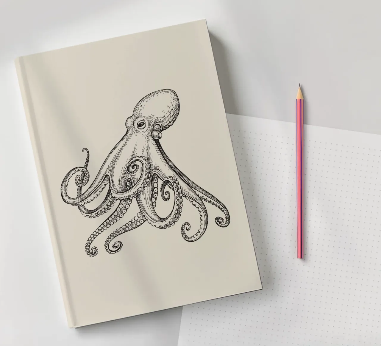Vintage Octopus Sketch - Nautical Marine Life Etching notebook by NorwesClub
