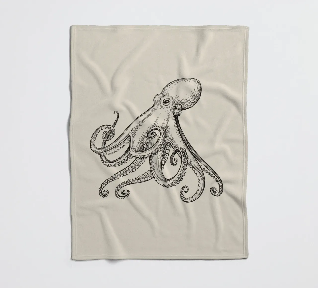 Schizzo di polpo d'epoca - Acquaforte sulla vita marina nautica coperta in pile da NorwesClub