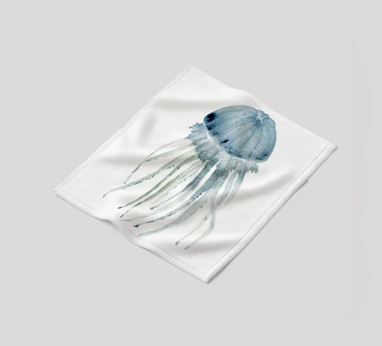 Grey Blue Jellyfish - Ethereal Watercolor Marine Art fleece blanket by NorwesClub
