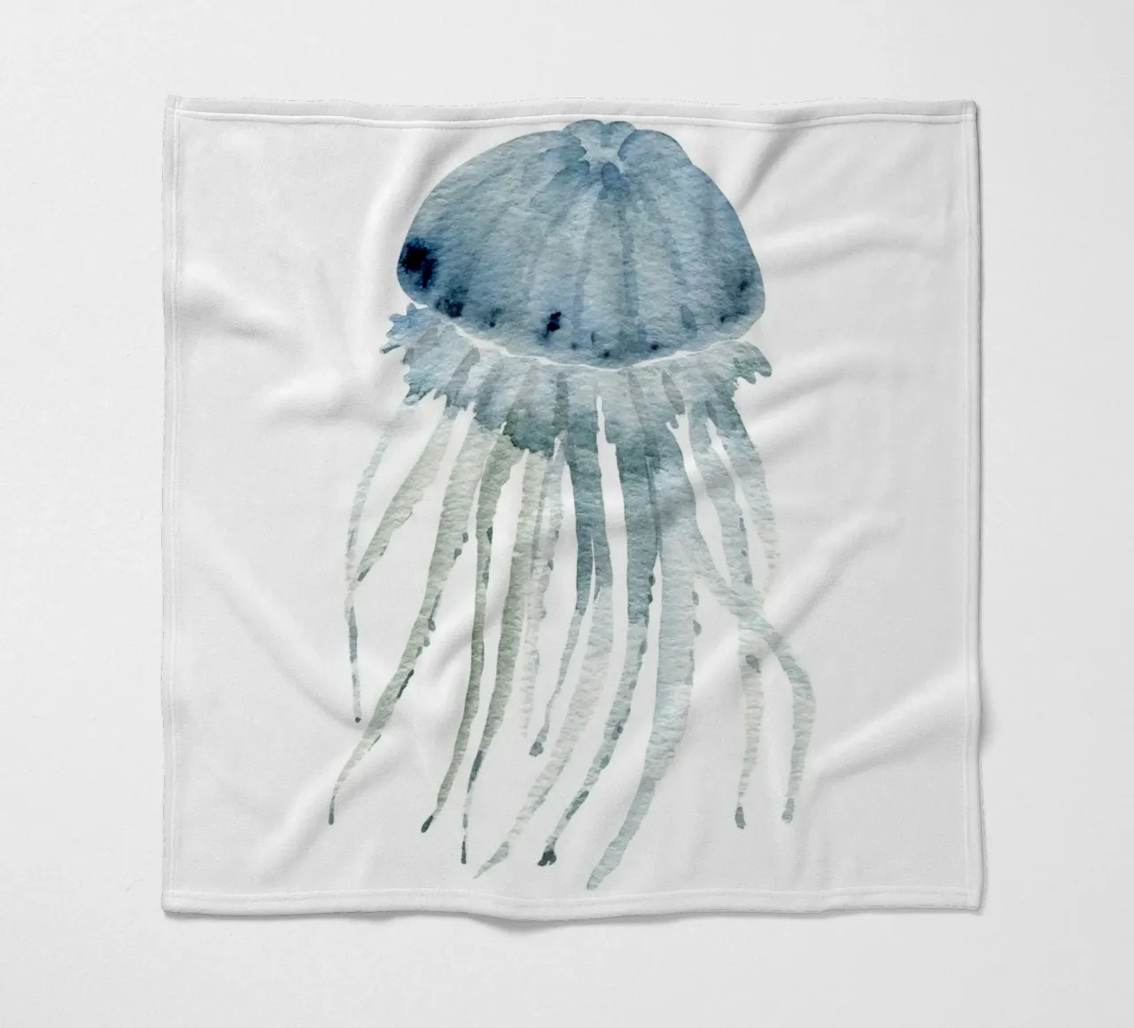 Grey Blue Jellyfish - Ethereal Watercolor Marine Art fleece blanket by NorwesClub