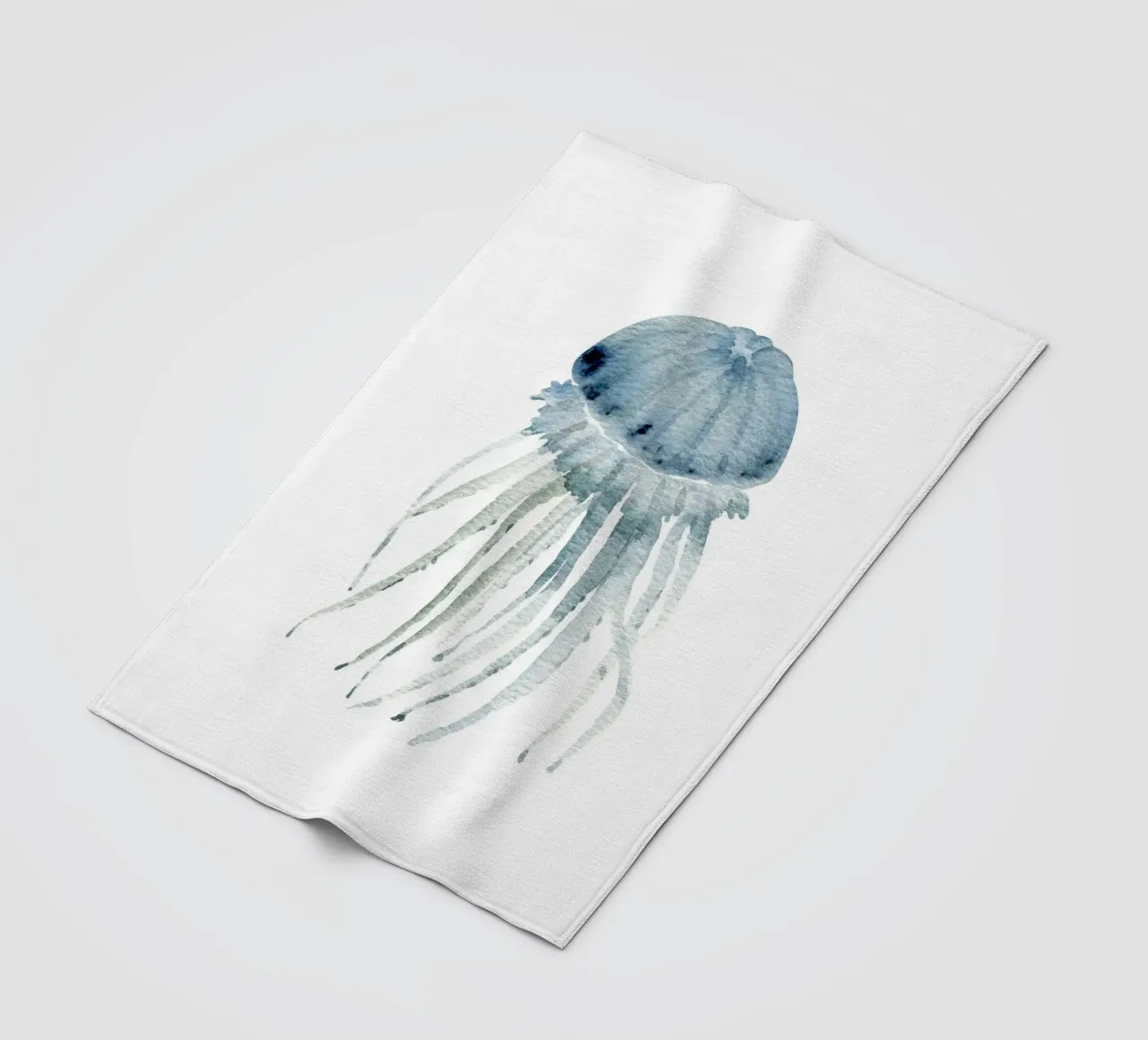 Grey Blue Jellyfish - Ethereal Watercolor Marine Art fleece blanket by NorwesClub