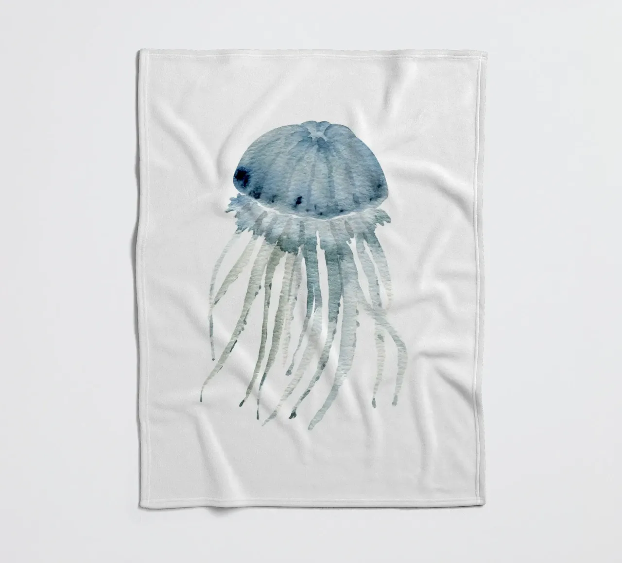 Grey Blue Jellyfish - Ethereal Watercolor Marine Art fleece blanket by NorwesClub