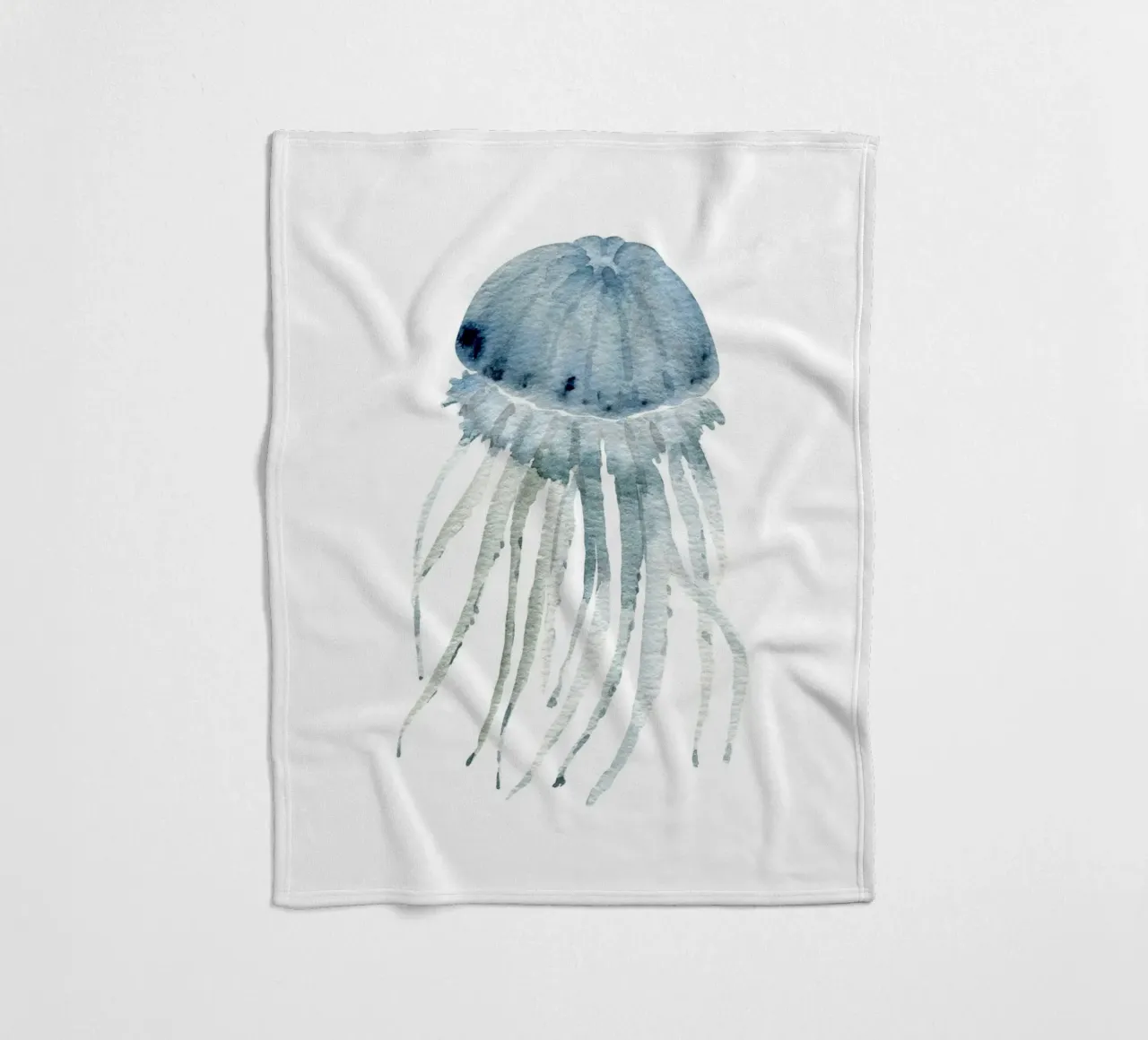 Grey Blue Jellyfish - Ethereal Watercolor Marine Art fleece blanket by NorwesClub