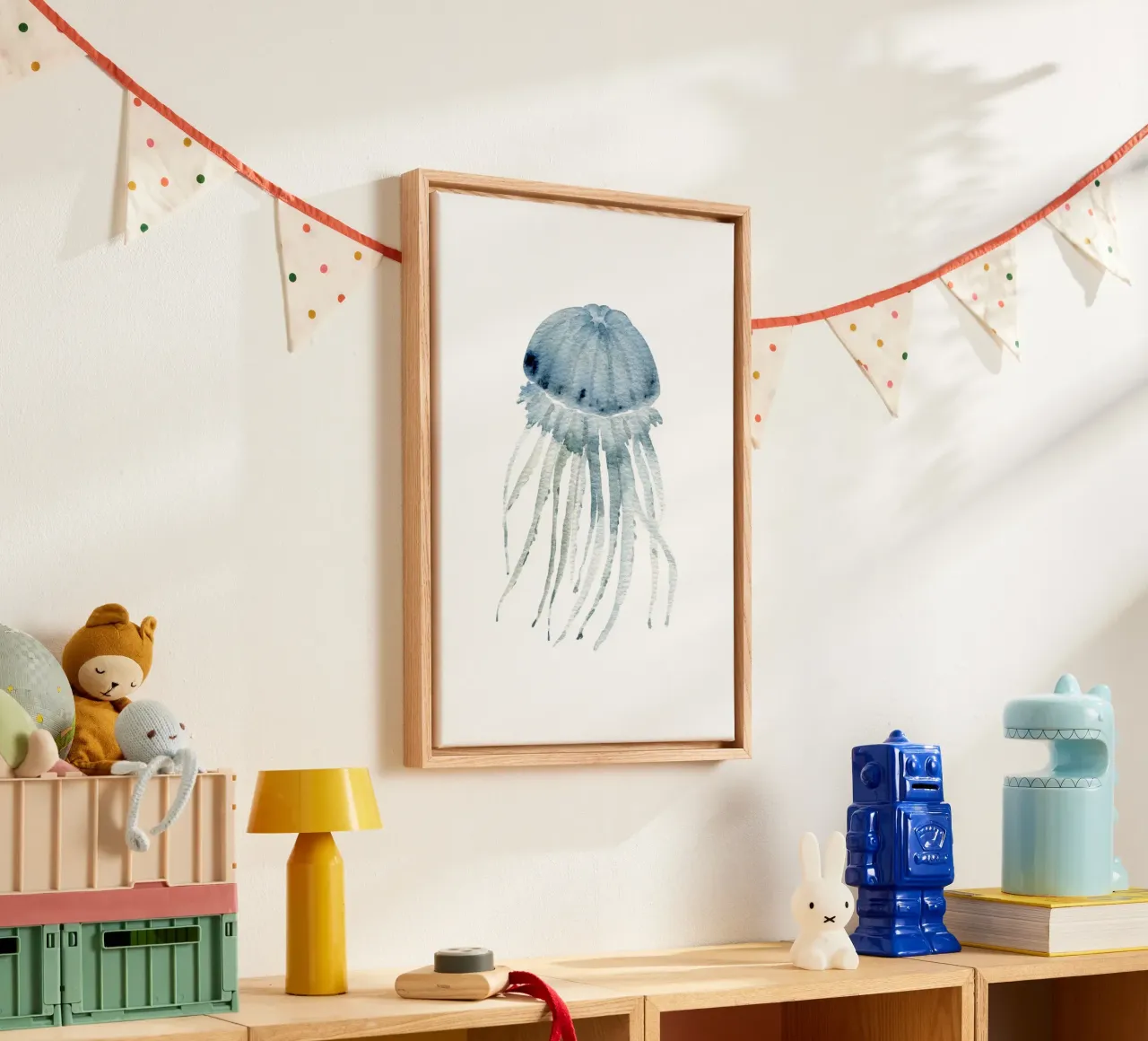 Graue blaue Qualle - Ätherische Aquarell-Meereskunst Leinwand mit Schattenfugenrahmen von NorwesClub