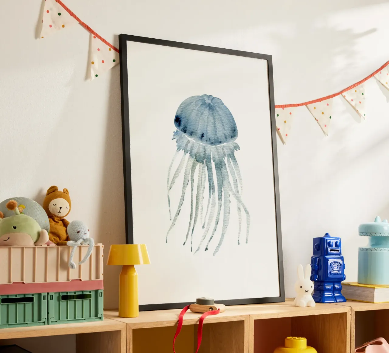 Grey Blue Jellyfish - Ethereal Watercolor Marine Art poster by NorwesClub