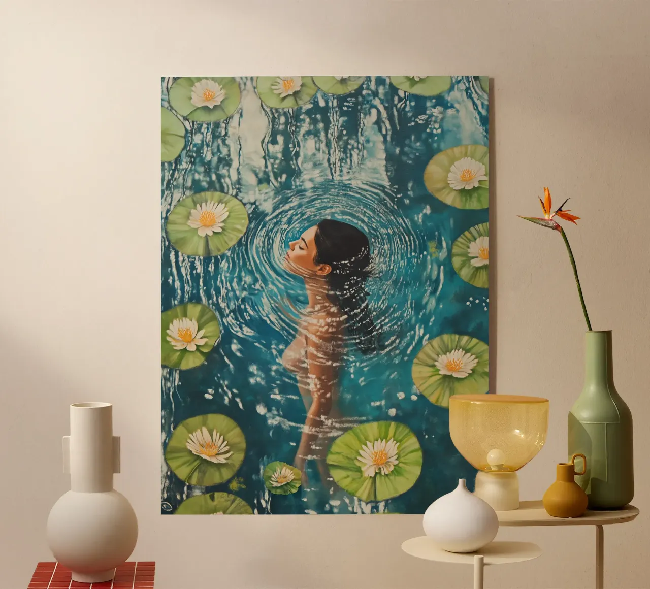 Donna con ninfee plexiglass da Carinaprint