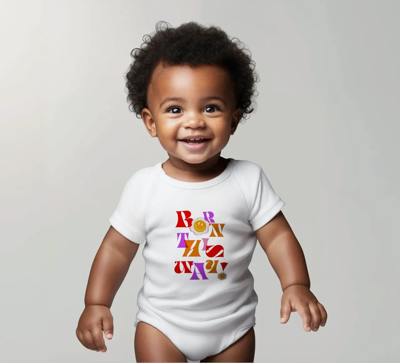 BORN THIS WAY • Retro Pride Typography Art in Pink and Red short-sleeve baby romper by Dominique Vari Words