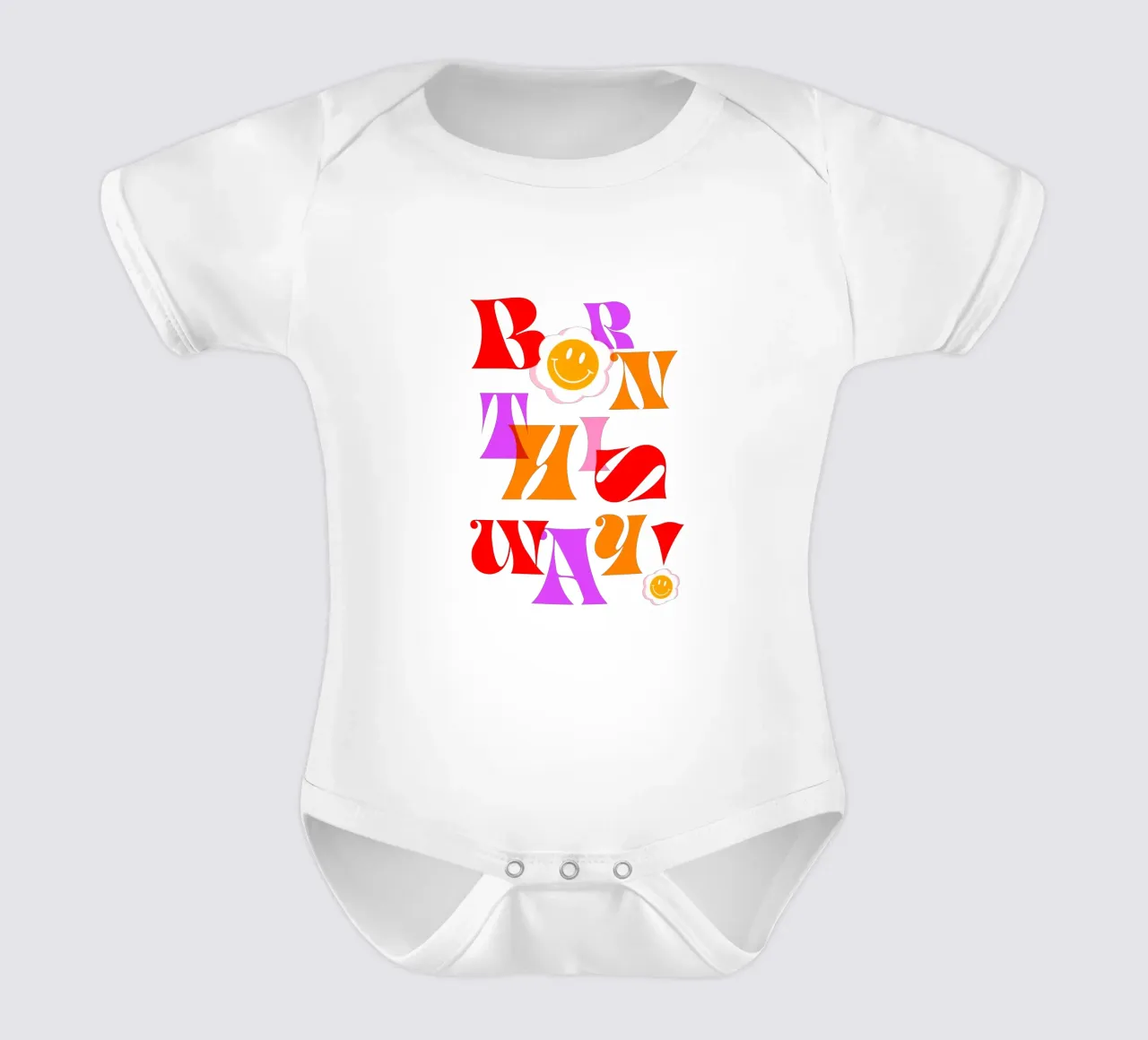 BORN THIS WAY • Retro Pride Typography Art in Pink and Red short-sleeve baby romper by Dominique Vari Words