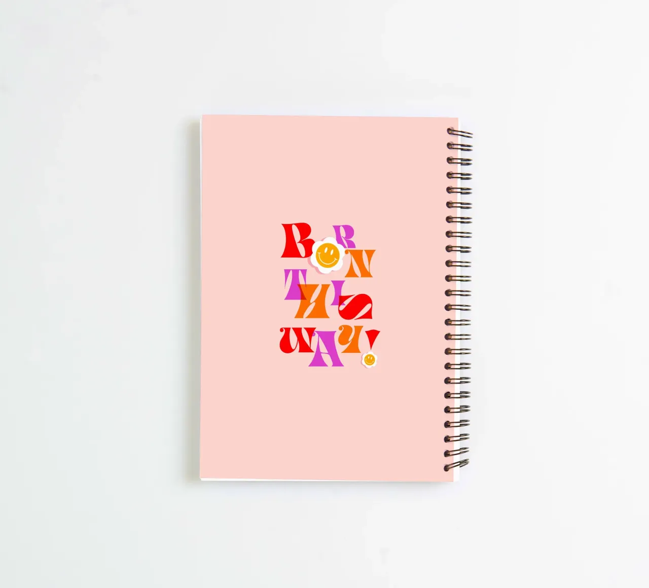BORN THIS WAY • Retro Pride Typography Art in Pink and Red spiral notebook by Dominique Vari Words