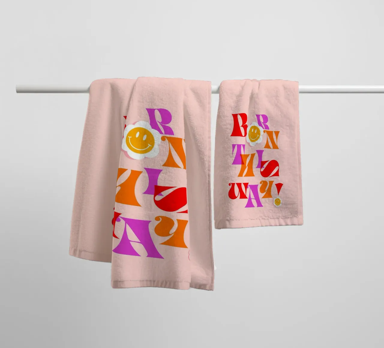 BORN THIS WAY • Retro Pride Typography Art in Pink and Red towel by Dominique Vari Words