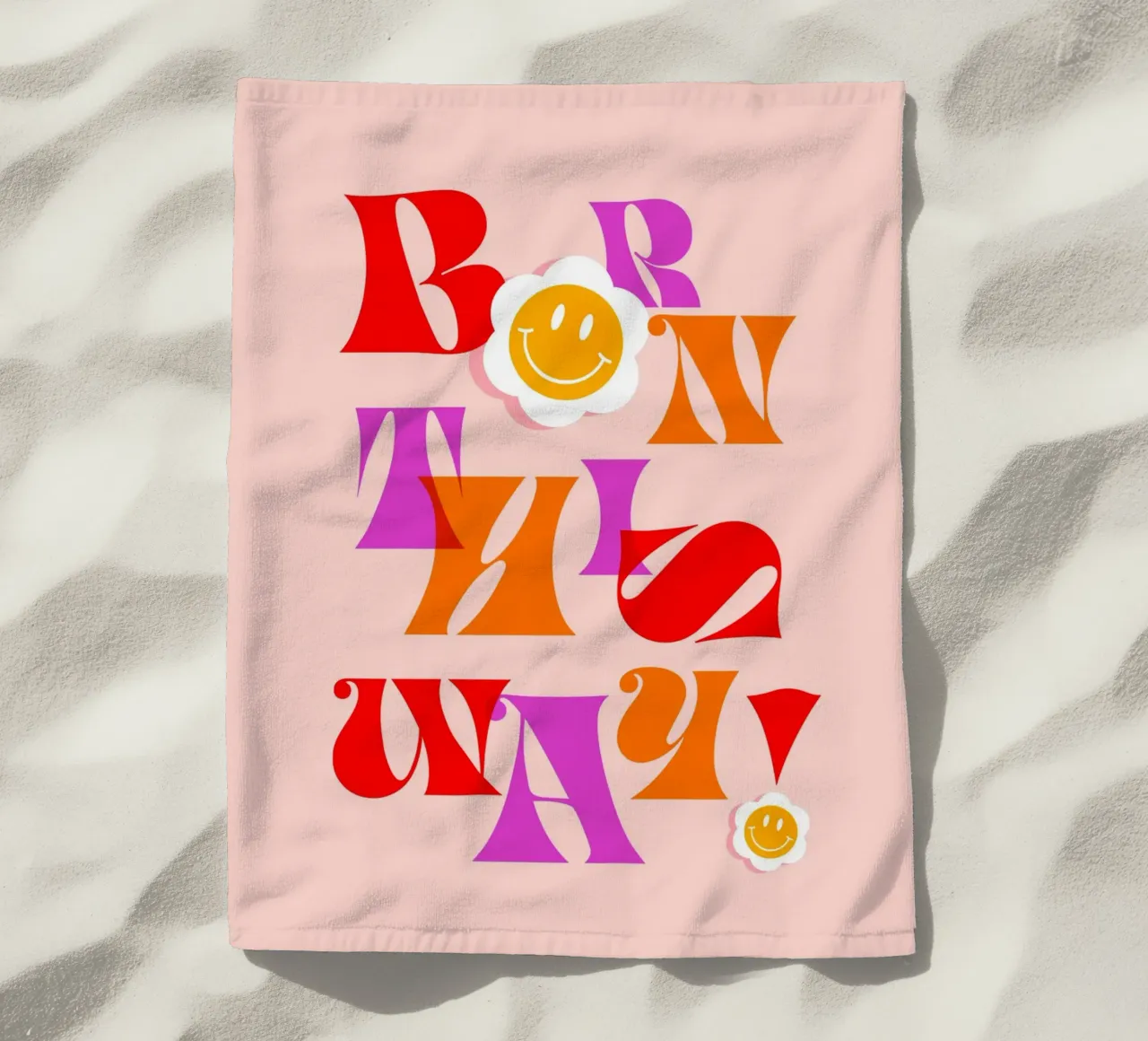 BORN THIS WAY • Retro Pride Typography Art in Pink and Red beach towel by Dominique Vari Words