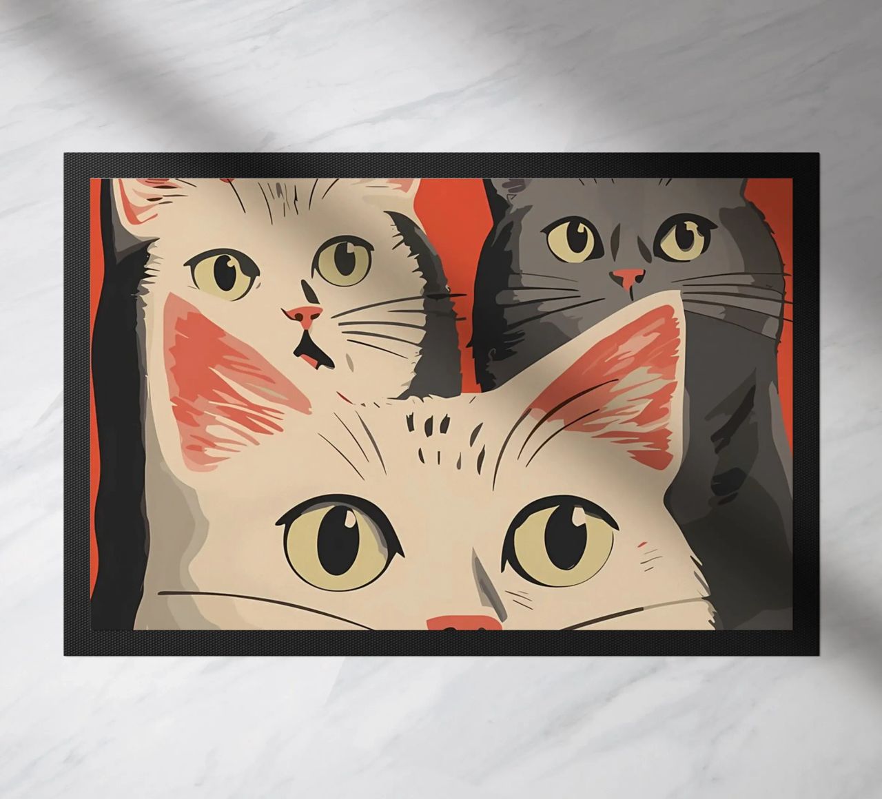 cats question text expression ears eyes nose facial-expressi doormat by Daniel Medina