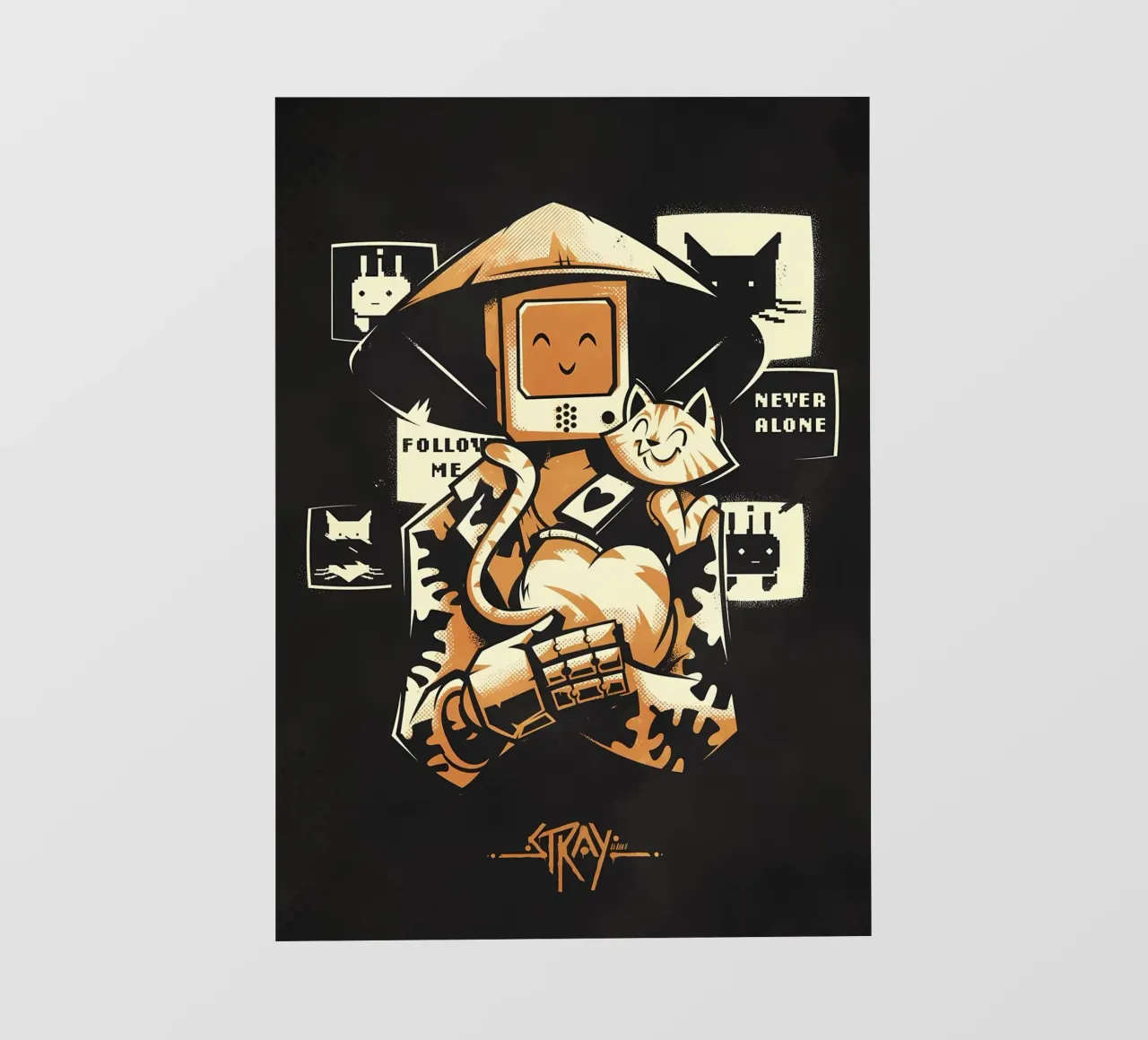 robot incappucciato figura gatto poster cuore testo schermi sorriso glov telo in pvc da Ashish Kashyap