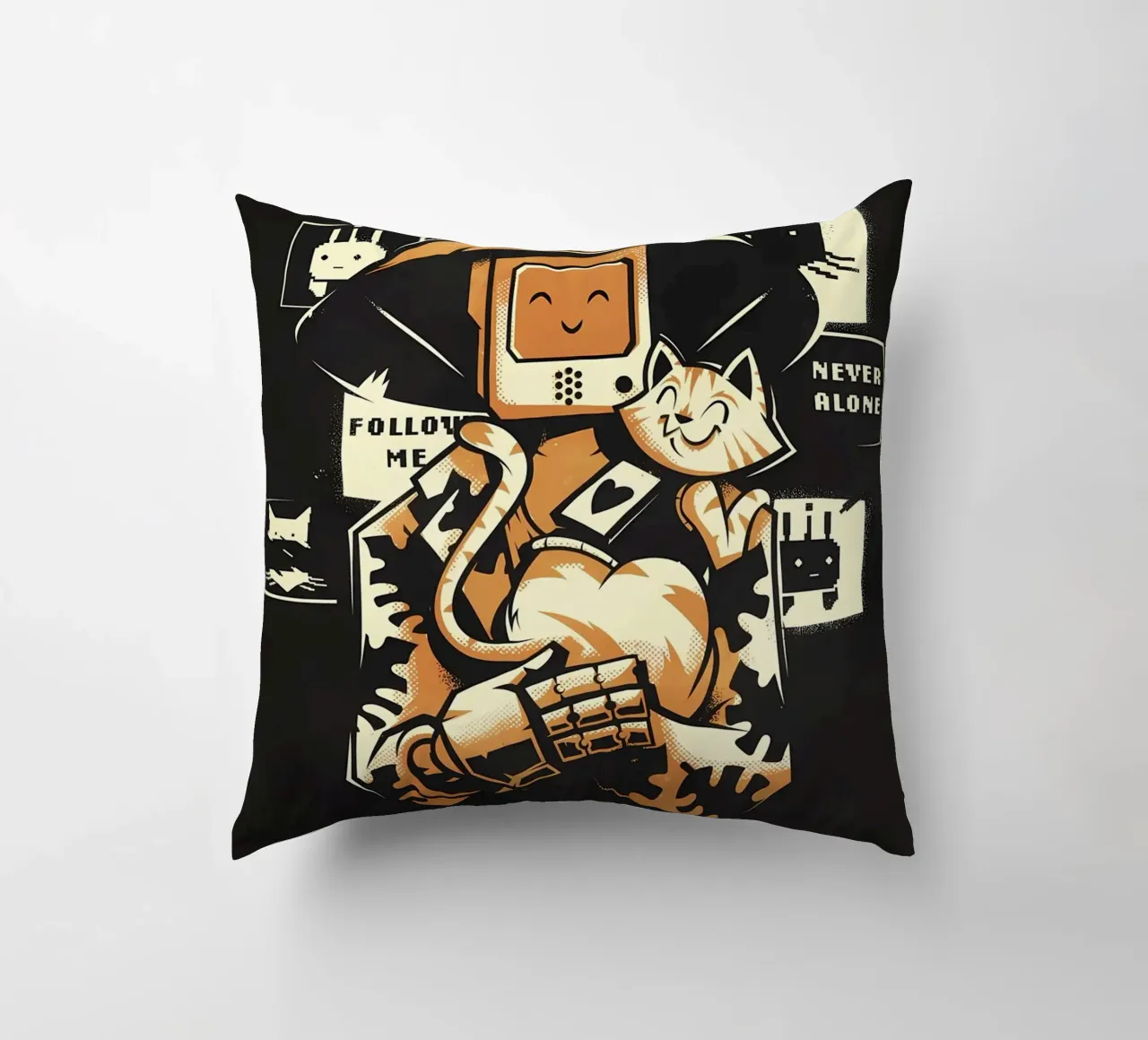robot incappucciato figura gatto poster cuore testo schermi sorriso glov cuscino da Ashish Kashyap