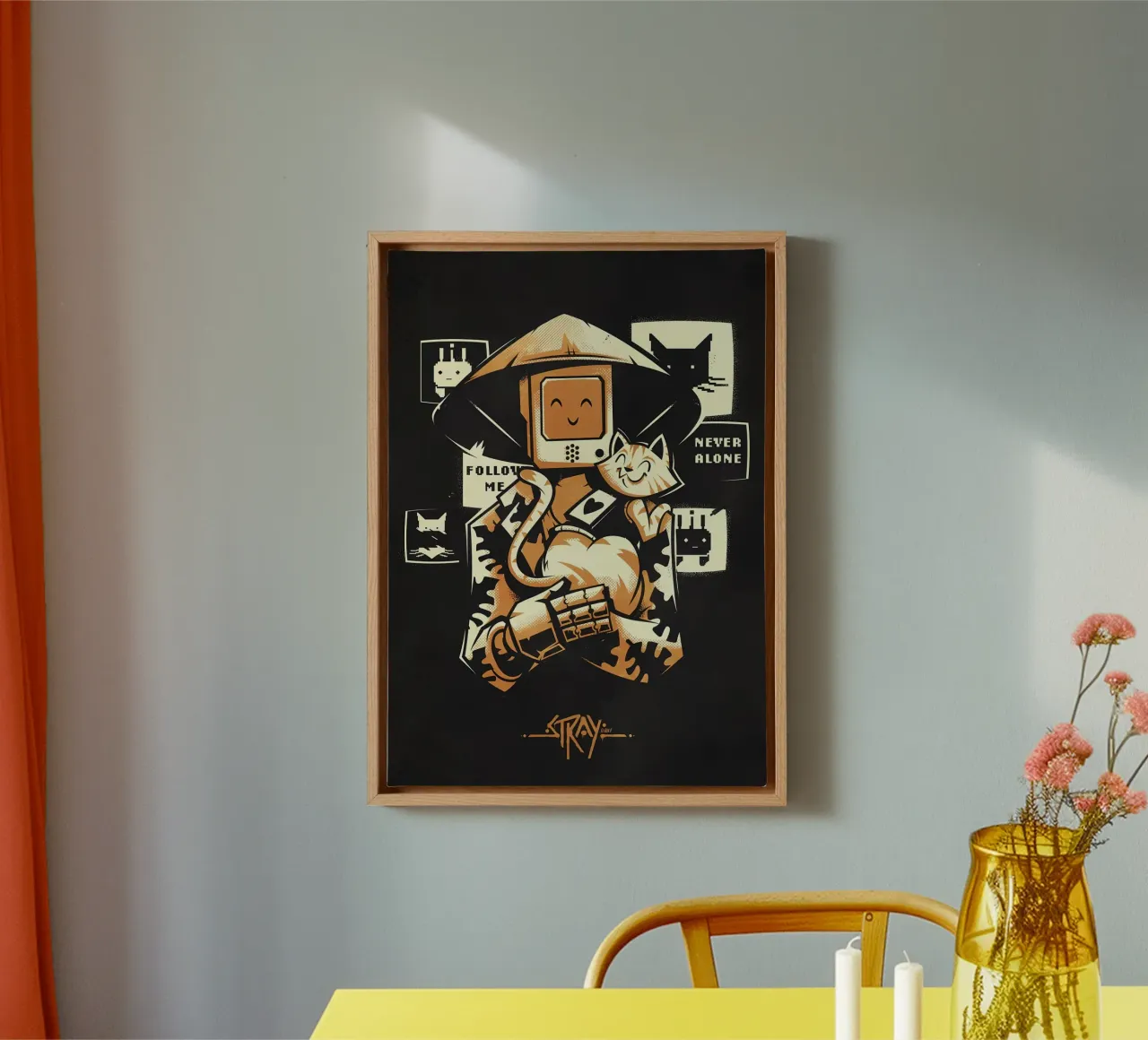 robot incappucciato figura gatto poster cuore testo schermi sorriso glov tela con Cornice a cassetta da Ashish Kashyap