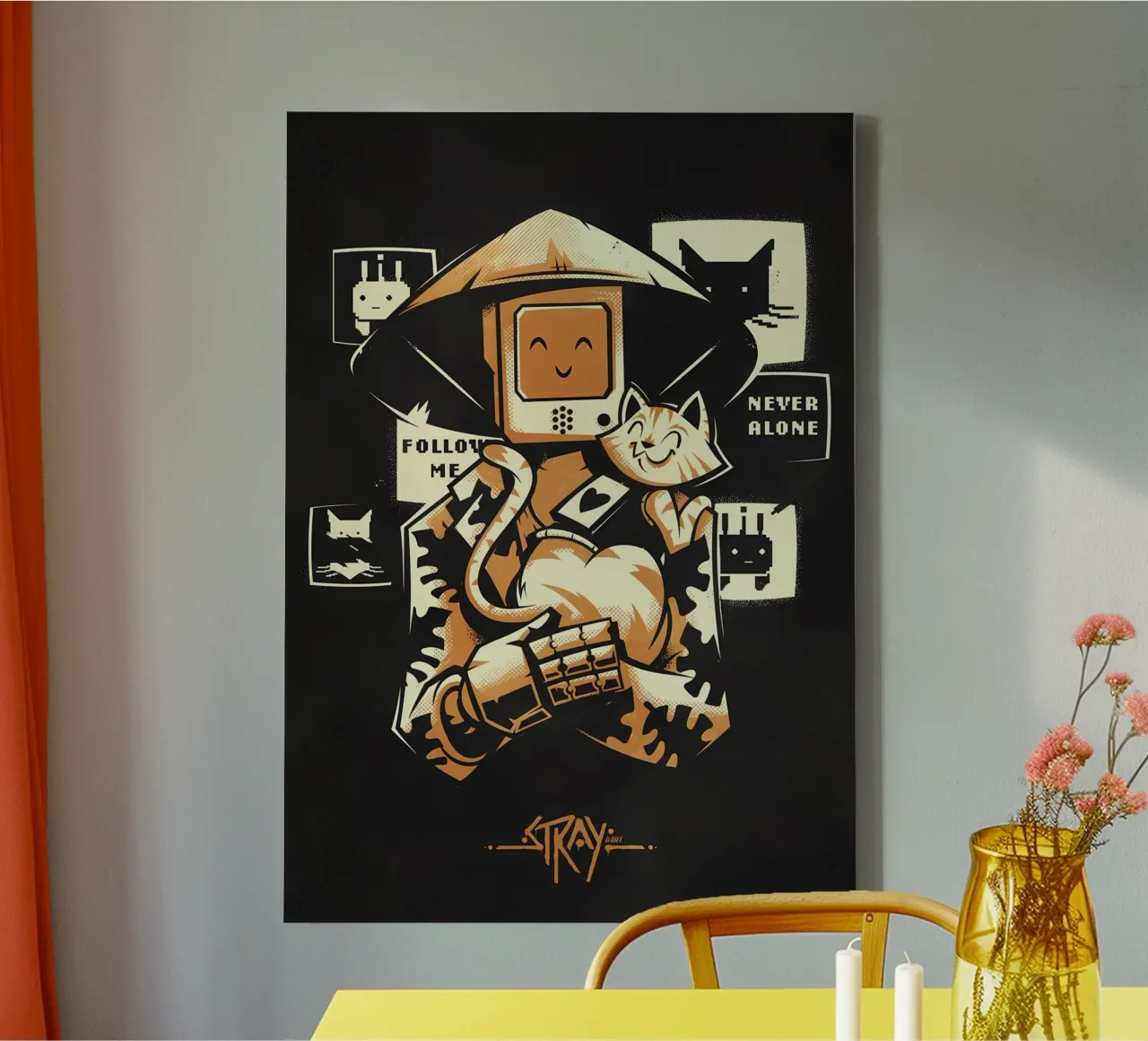robot incappucciato figura gatto poster cuore testo schermi sorriso glov tela con Cornice a cassetta da Ashish Kashyap