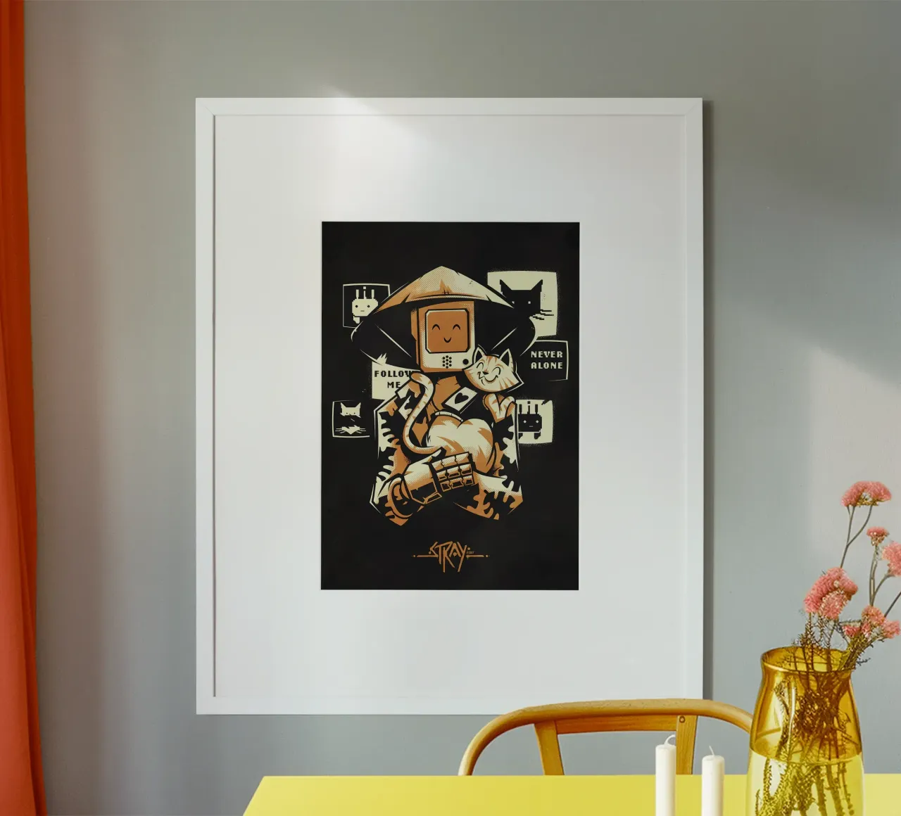 robot incappucciato figura gatto poster cuore testo schermi sorriso glov poster con telaio in alluminio da Ashish Kashyap