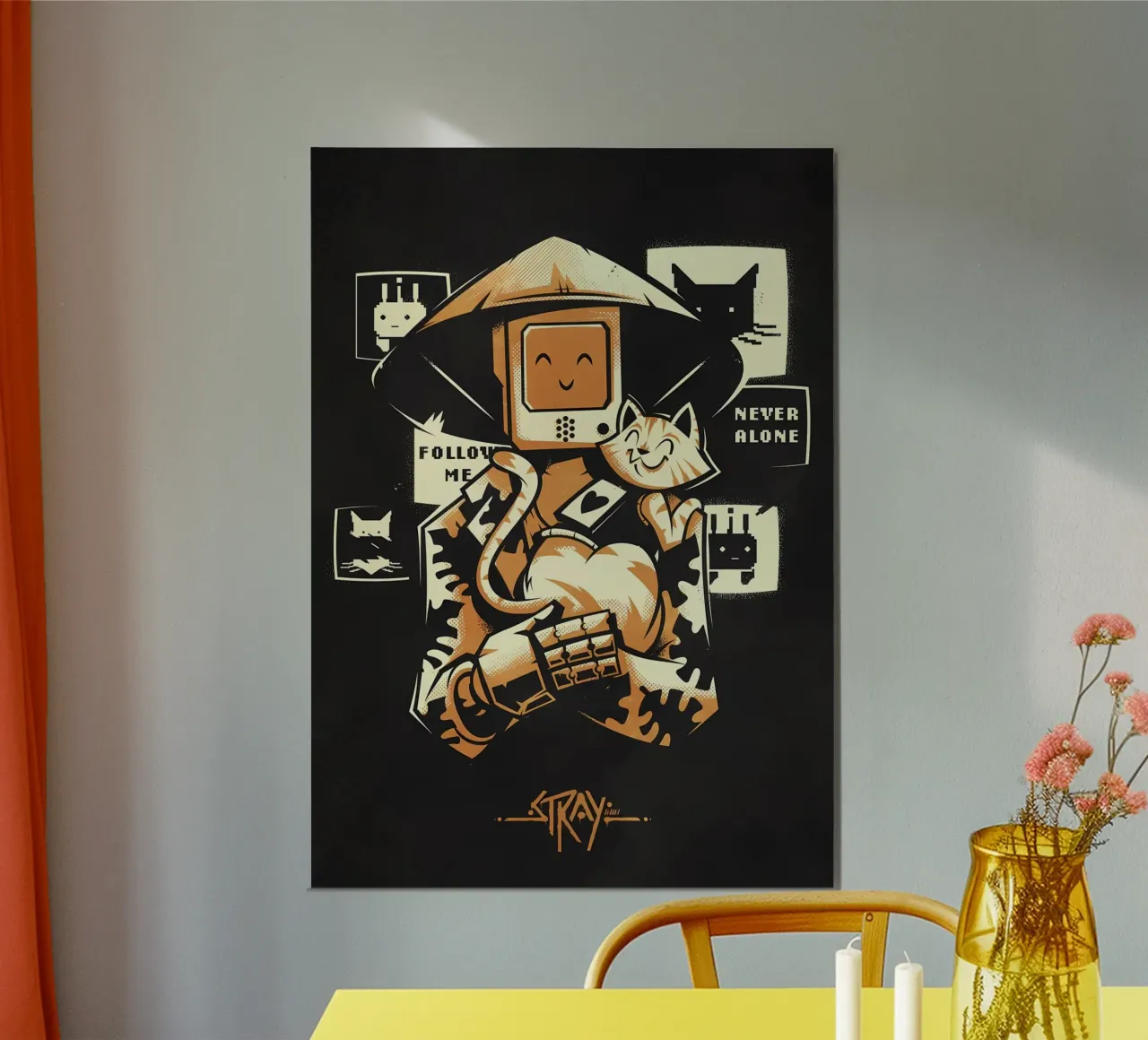 robot incappucciato figura gatto poster cuore testo schermi sorriso glov poster con telaio in alluminio da Ashish Kashyap