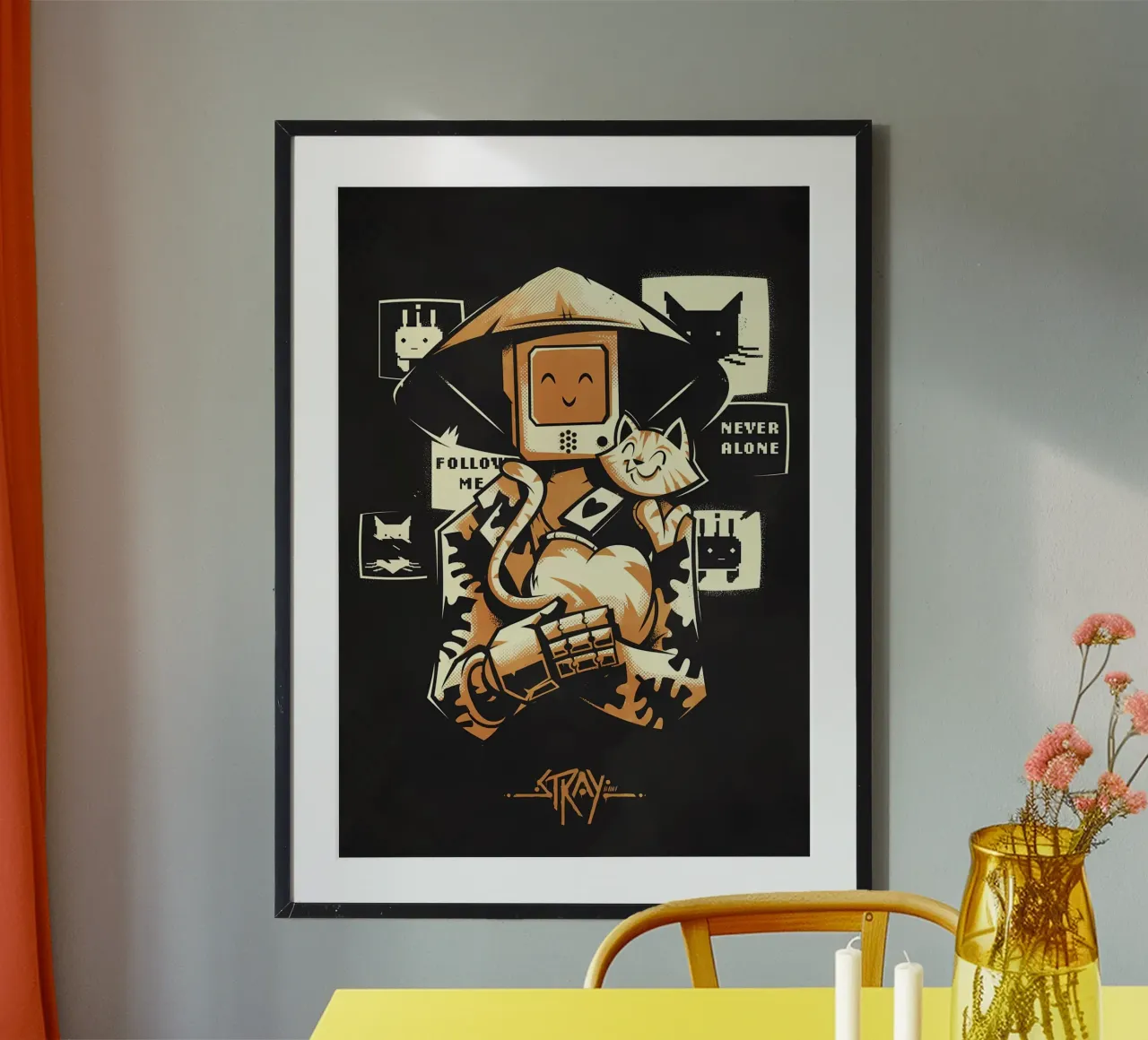 robot incappucciato figura gatto poster cuore testo schermi sorriso glov poster con telaio in alluminio da Ashish Kashyap