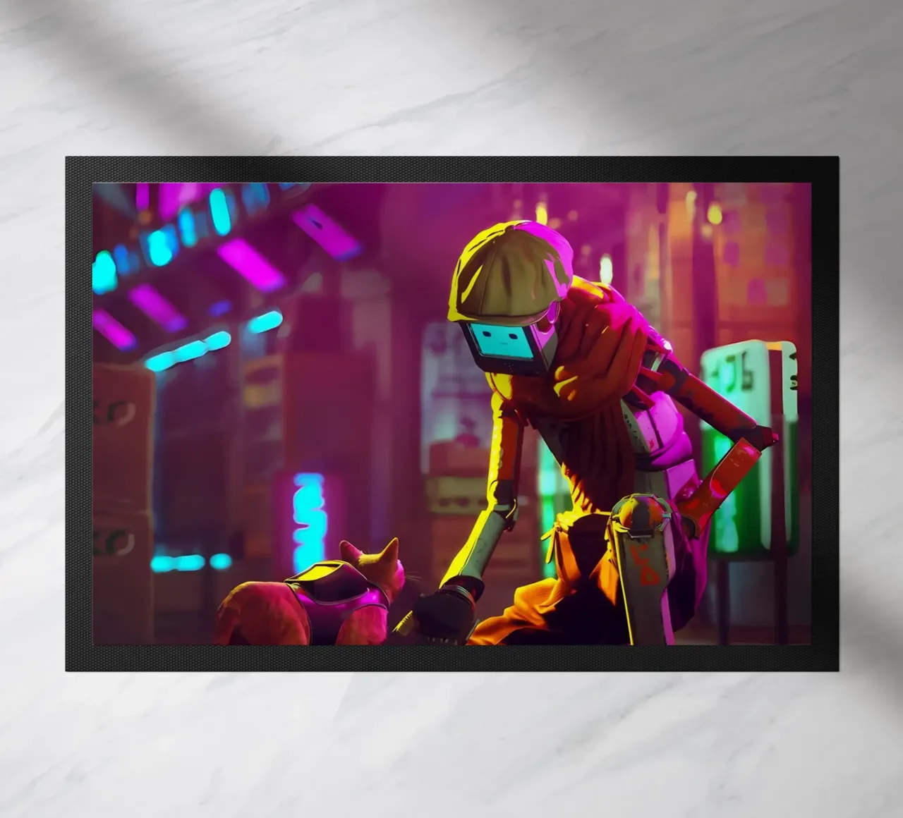 gatto robot cyberpunk luci al neon strada-scena berretto bagliore città h zerbino da Ashish Kashyap