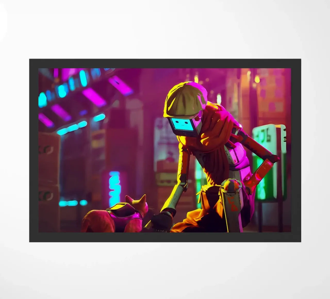 gatto robot cyberpunk luci al neon strada-scena berretto bagliore città h zerbino da Ashish Kashyap