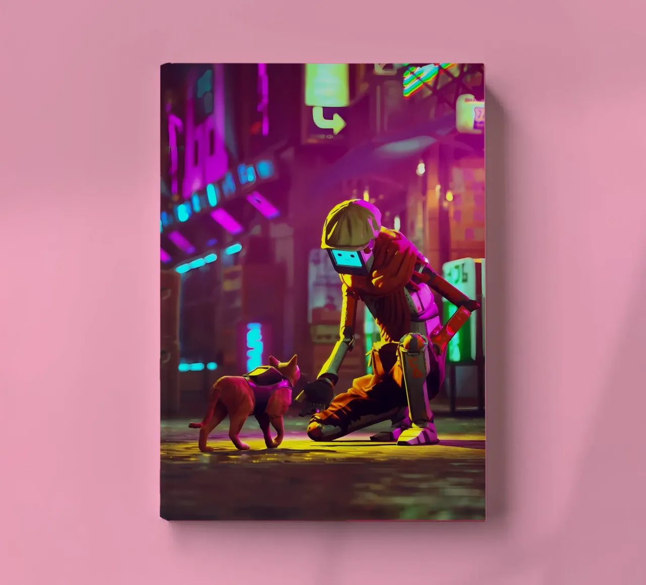 gatto robot cyberpunk luci al neon strada-scena berretto bagliore città h diario da Ashish Kashyap
