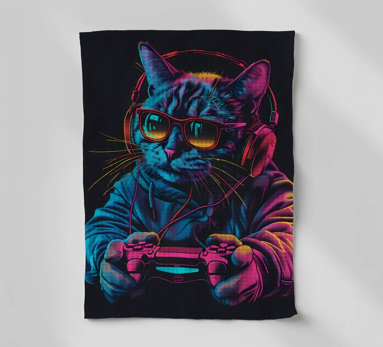 gatto cuffie occhiali da sole felpa gioco-controller video-g canovaccio da cucina da Ashish Kashyap
