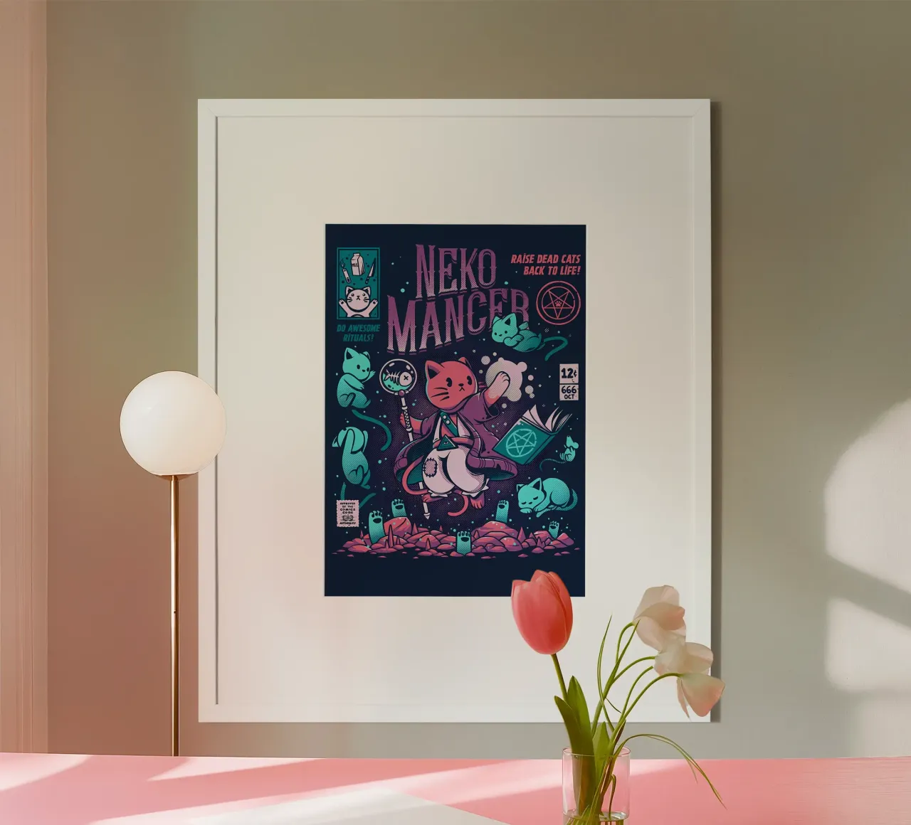 gatto bacchetta magica libro pesce mantello rituale pozione bastone felino sp poster con telaio in plastica da Ashish Kashyap