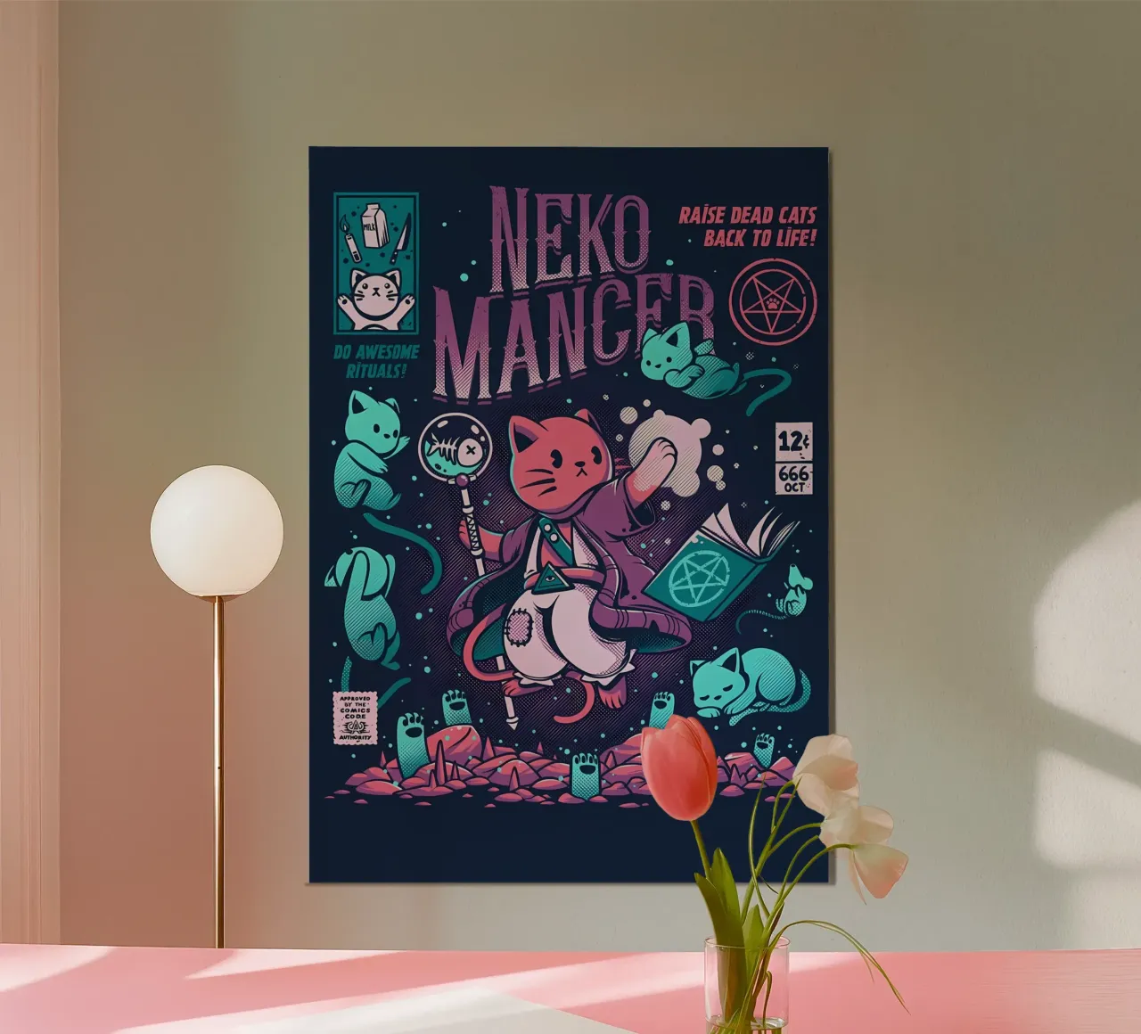 gatto bacchetta magica libro pesce mantello rituale pozione bastone felino sp poster con telaio in plastica da Ashish Kashyap