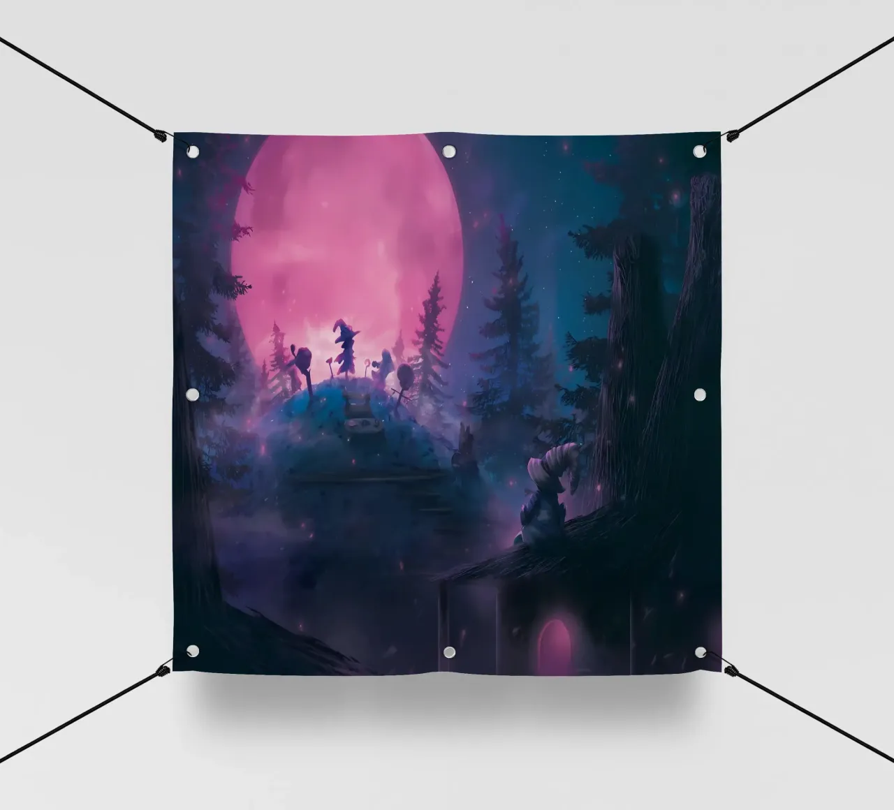 foresta luna strega magia sagome notte alberi luna piena gl telo in pvc da Ashish Kashyap