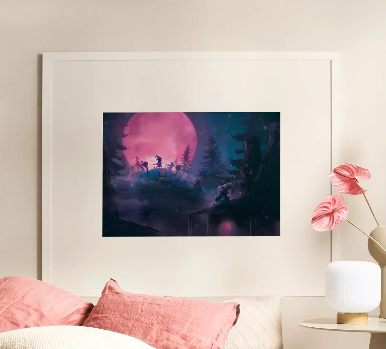 foresta luna strega magia sagome notte alberi luna piena gl poster con telaio in legno da Ashish Kashyap