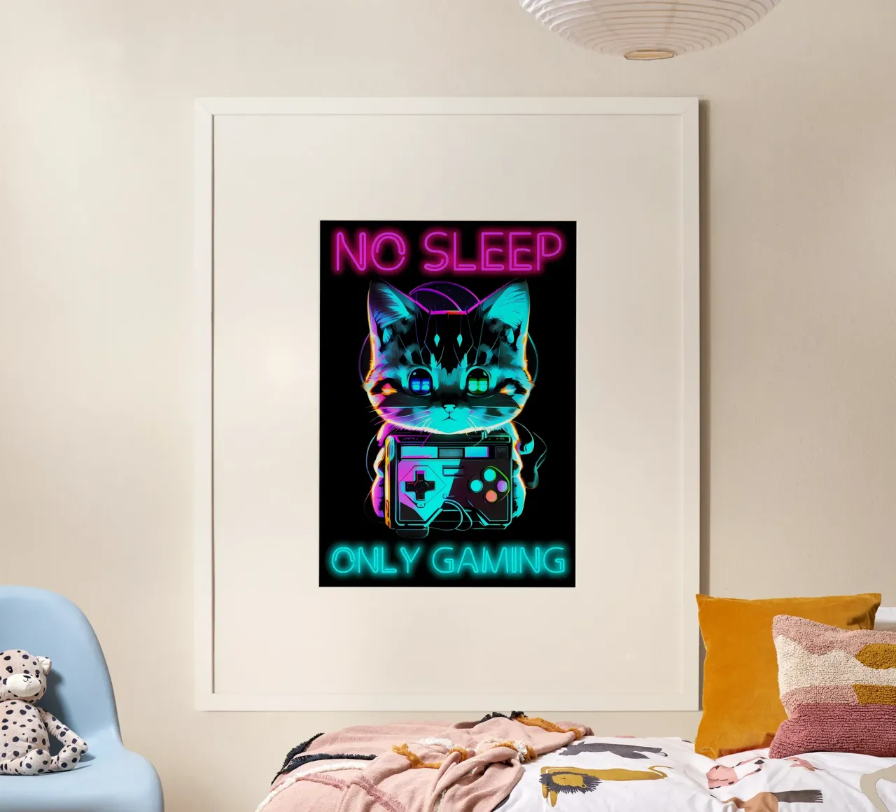 gatto console di gioco controller per videogiochi no sleep gaming neo poster da Demetrius Parker