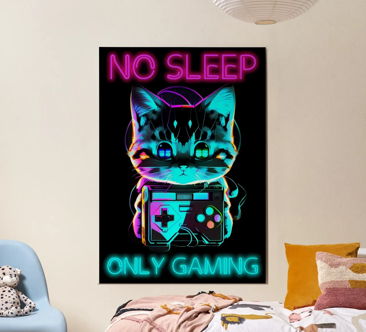 gatto console di gioco controller per videogiochi no sleep gaming neo poster da Demetrius Parker