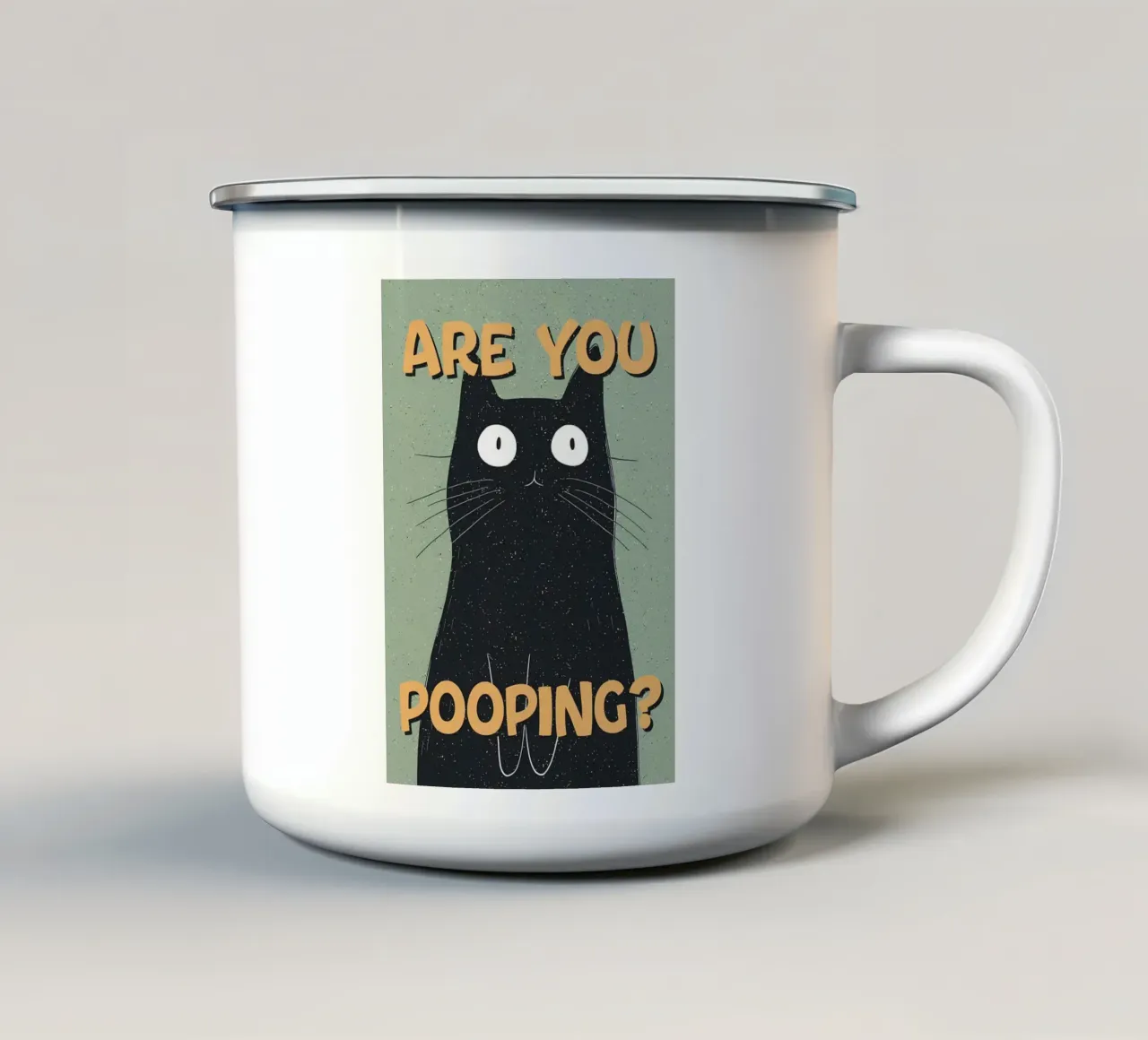 testo gatto occhi baffi orecchie coda gatto nero sfondo verde tazza in smalto da Amy Lateur